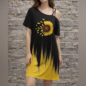 SHEIN Black and Yellow Sunflower One Shoulder Dress size XL